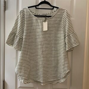 Green Envelope striped bell sleeve top sz 1X